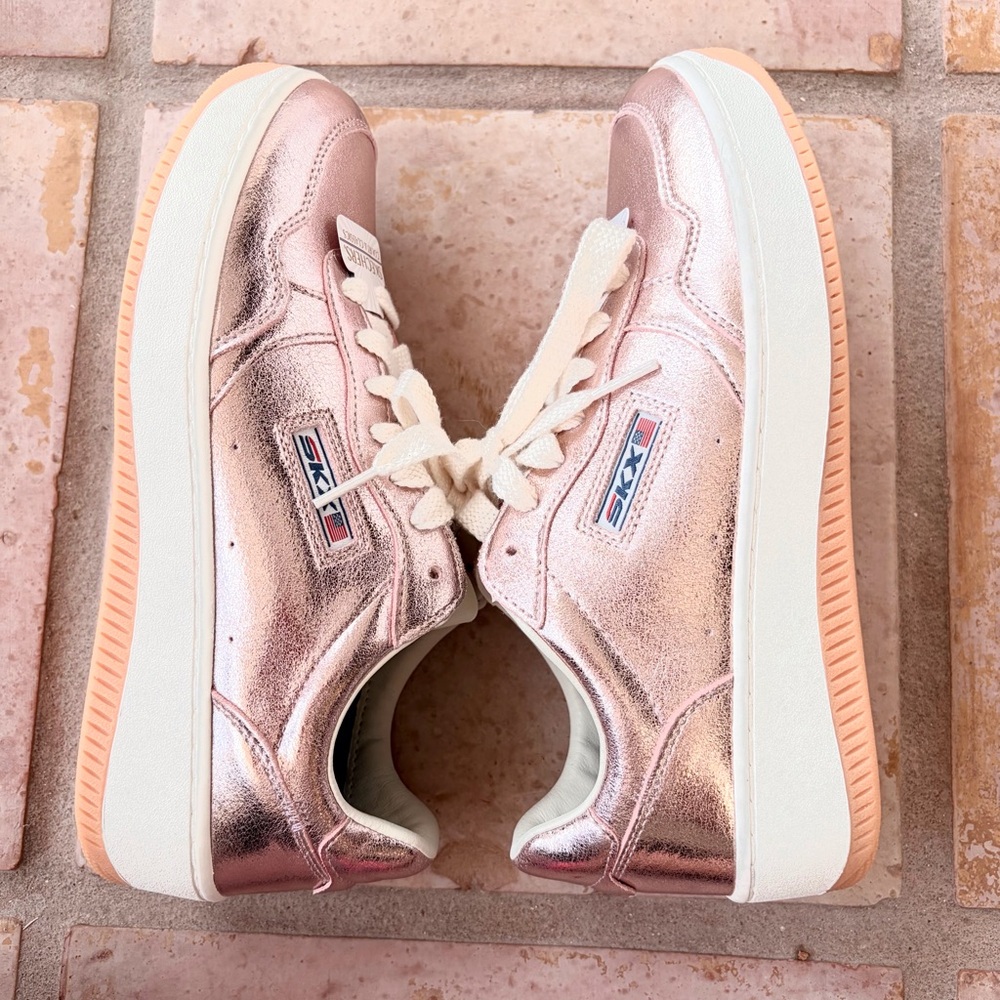 Skechers Women's Sport Court 2.0-Much Metallic Sneaker Sz 8 Rose Gold / Pink New - Picture 11 of 16